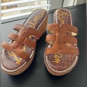 Sam Edelman cork wedge brown leather sandals Size 7 like new